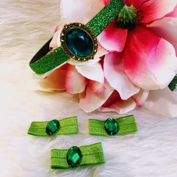 Princess Jasmine Set Green Glitter Headband - Picture 2 of 4